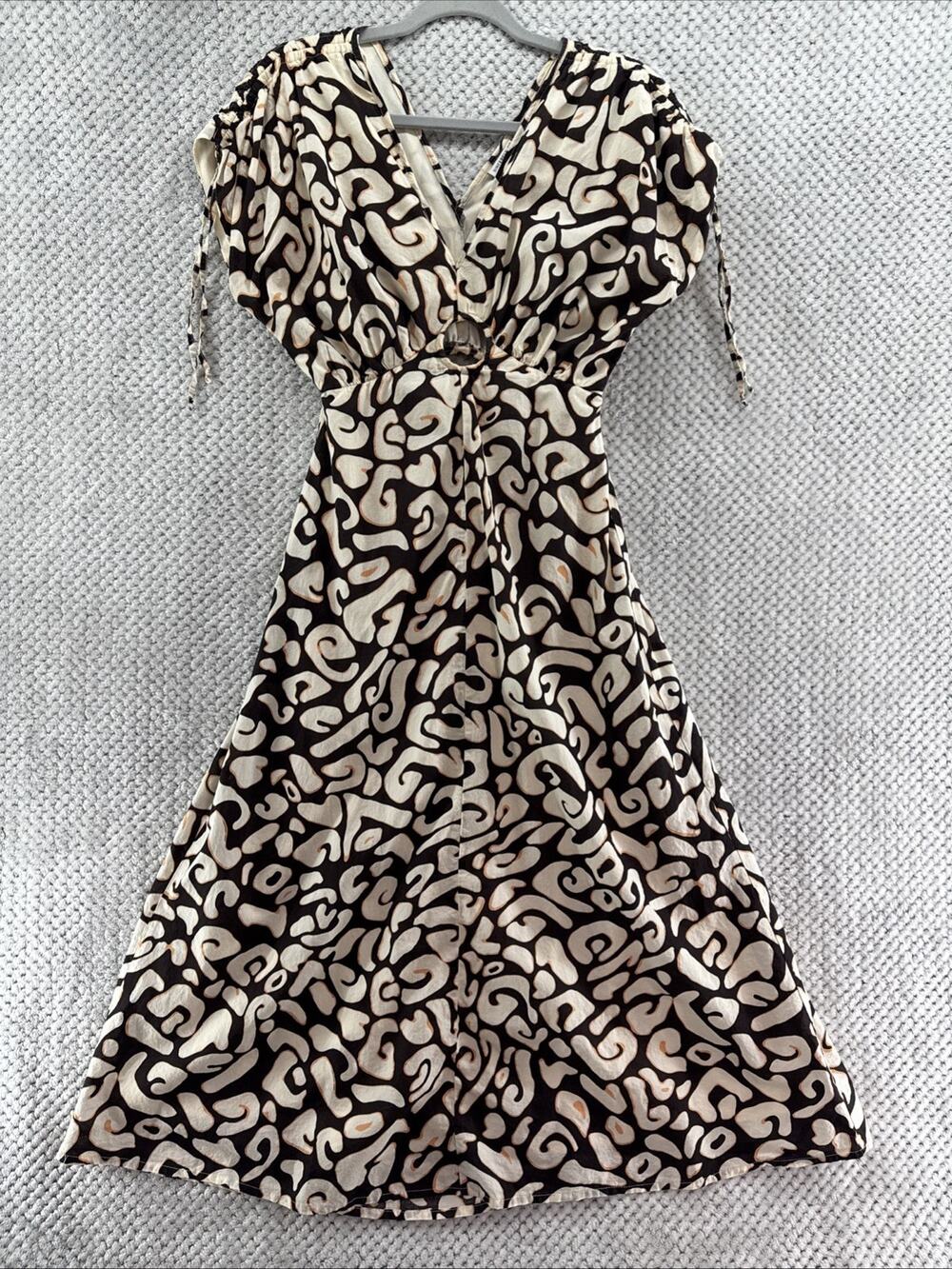 Sincerely Jules Dress‎ Womens XS Brown Beige V-Neck Babydoll Midi Length Party